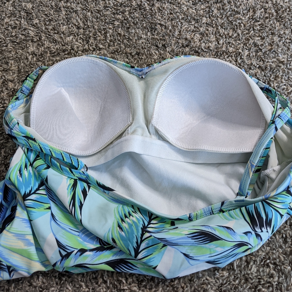 Croft & Barrow blue green foliage tankini swim top 14 - Picture 9 of 11